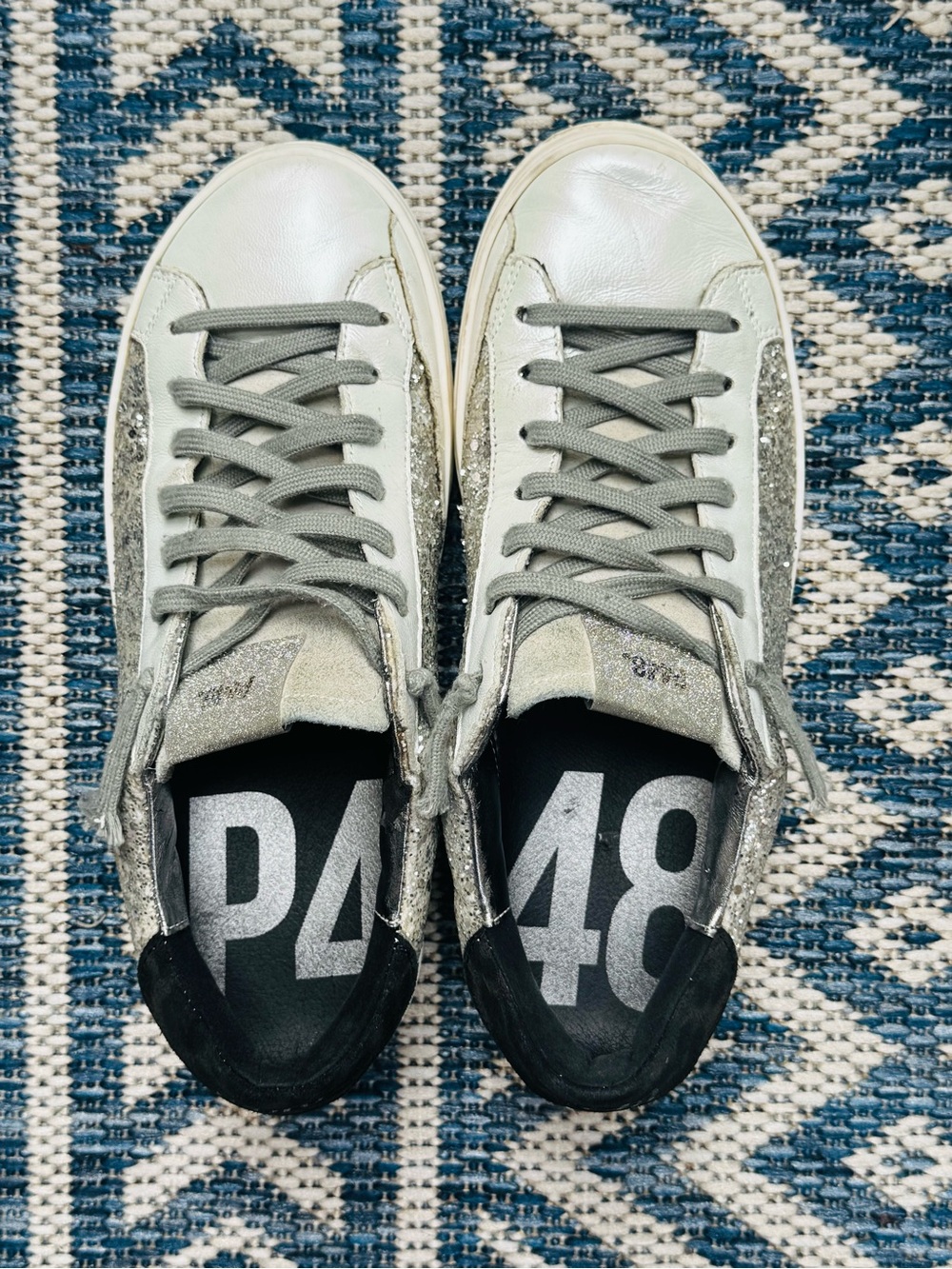 P448 Silver Glitter Leather Sneakers - EU 38 - Picture 4 of 6
